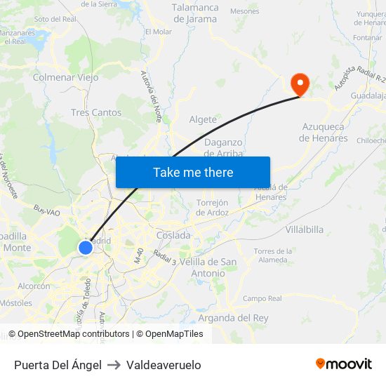 Puerta Del Ángel to Valdeaveruelo map