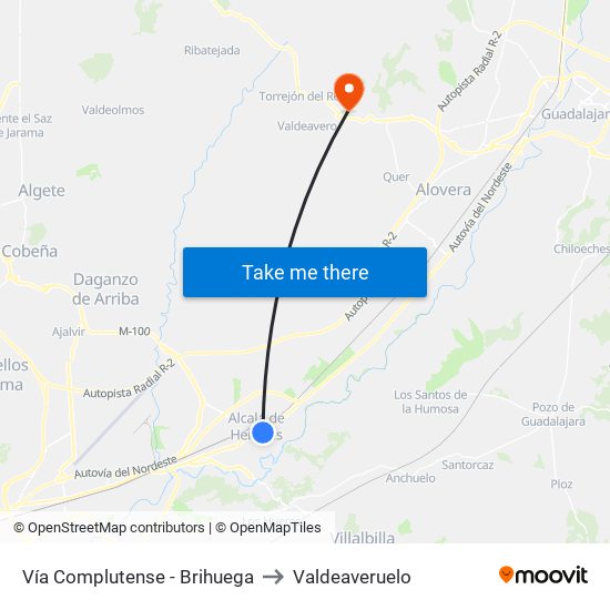 Vía Complutense - Brihuega to Valdeaveruelo map