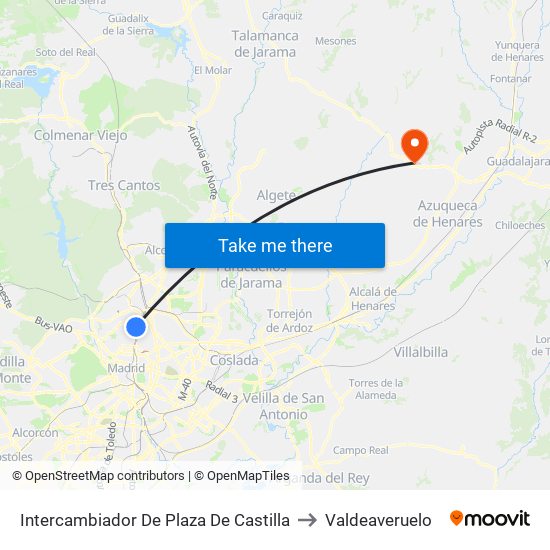 Intercambiador De Plaza De Castilla to Valdeaveruelo map