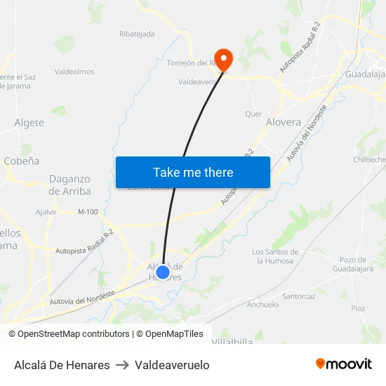 Alcalá De Henares to Valdeaveruelo map