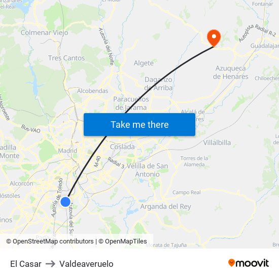 El Casar to Valdeaveruelo map