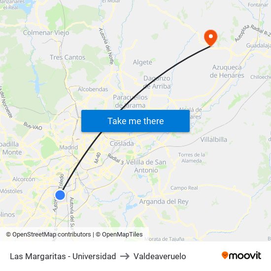Las Margaritas - Universidad to Valdeaveruelo map