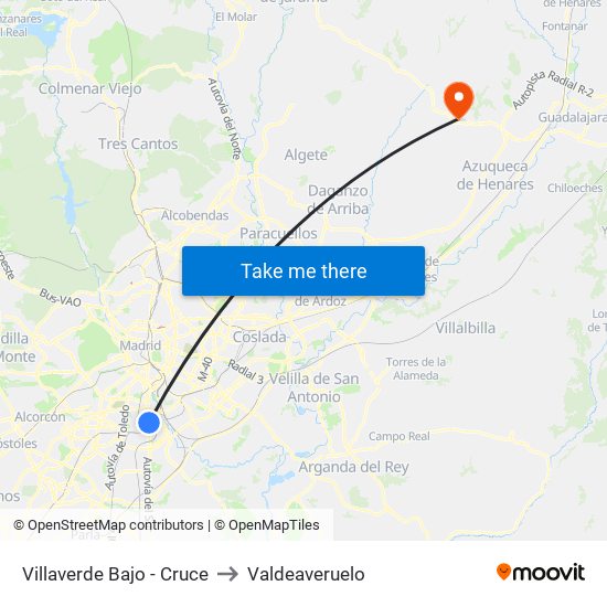 Villaverde Bajo - Cruce to Valdeaveruelo map