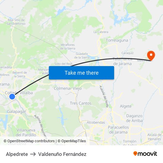 Alpedrete to Valdenuño Fernández map