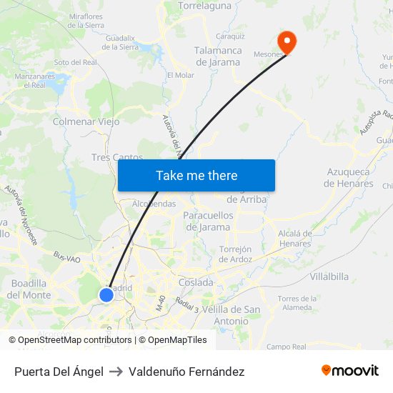 Puerta Del Ángel to Valdenuño Fernández map
