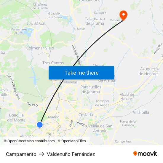 Campamento to Valdenuño Fernández map