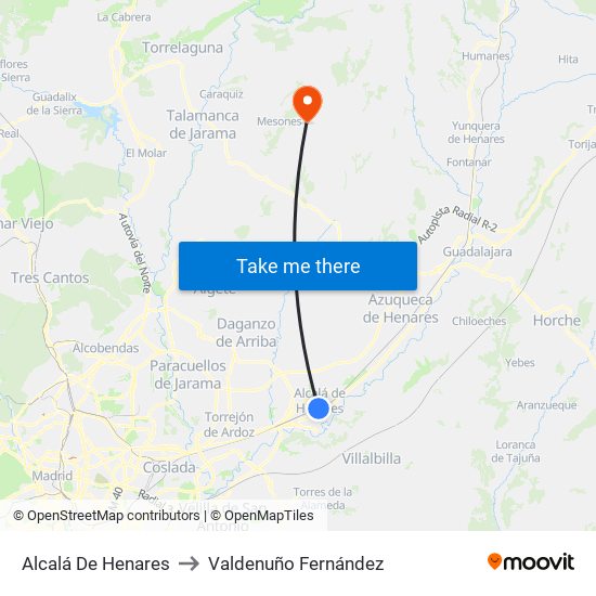 Alcalá De Henares to Valdenuño Fernández map