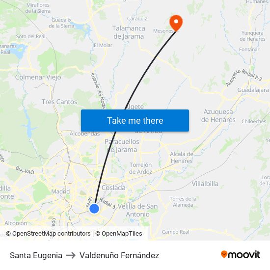 Santa Eugenia to Valdenuño Fernández map