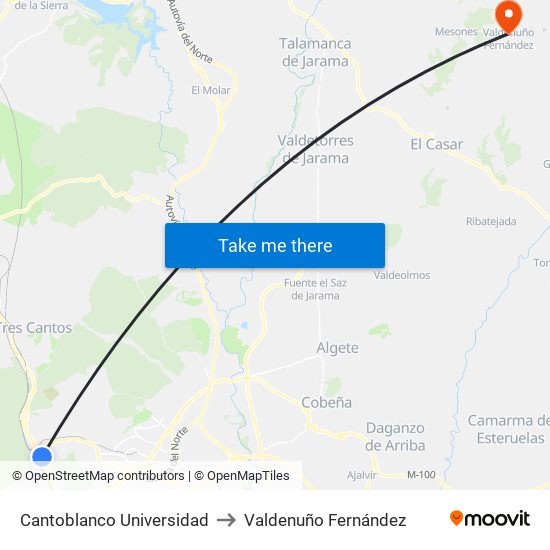 Cantoblanco Universidad to Valdenuño Fernández map