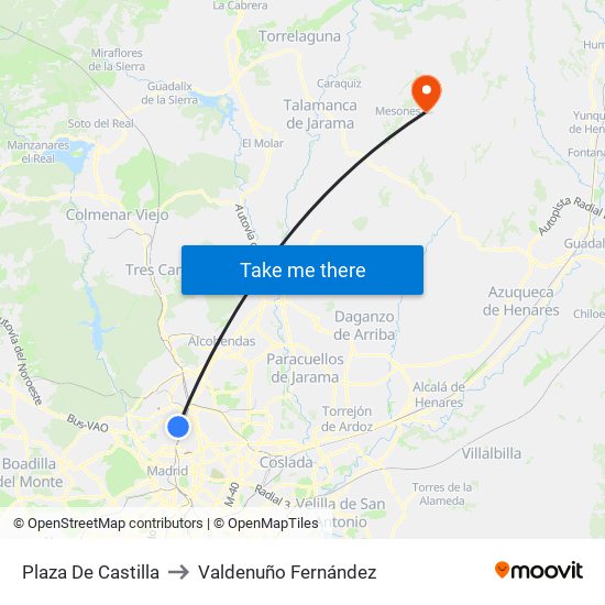 Plaza De Castilla to Valdenuño Fernández map