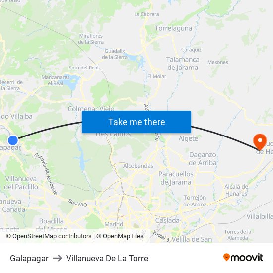 Galapagar to Villanueva De La Torre map