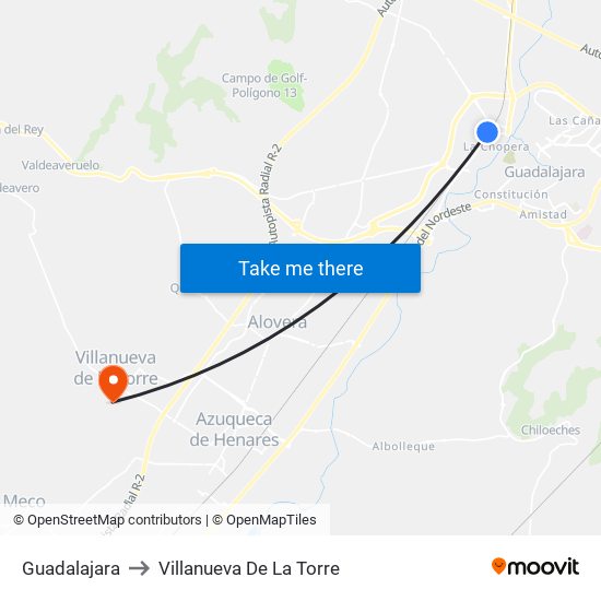 Guadalajara to Villanueva De La Torre map