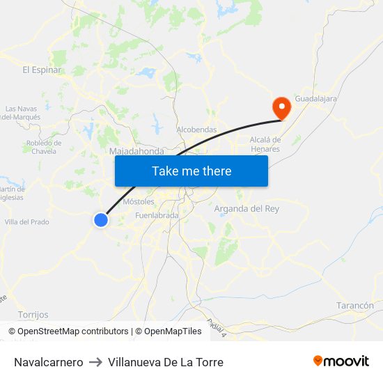 Navalcarnero to Villanueva De La Torre map