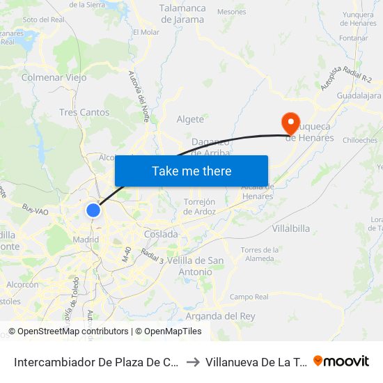 Intercambiador De Plaza De Castilla to Villanueva De La Torre map