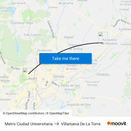 Metro Ciudad Universitaria to Villanueva De La Torre map