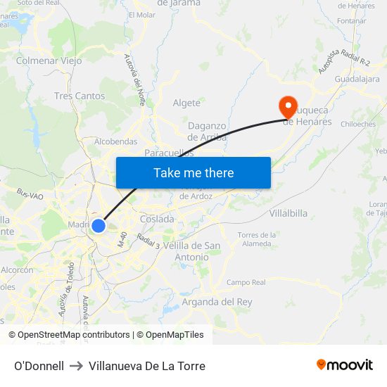 O'Donnell to Villanueva De La Torre map