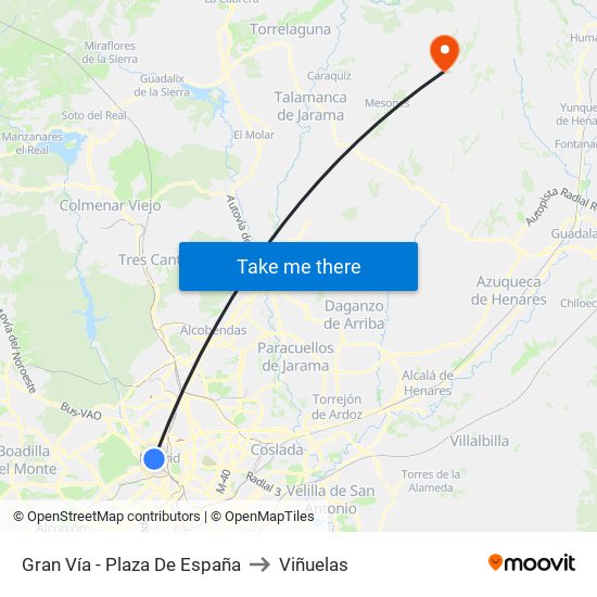 Gran Vía - Plaza De España to Viñuelas map