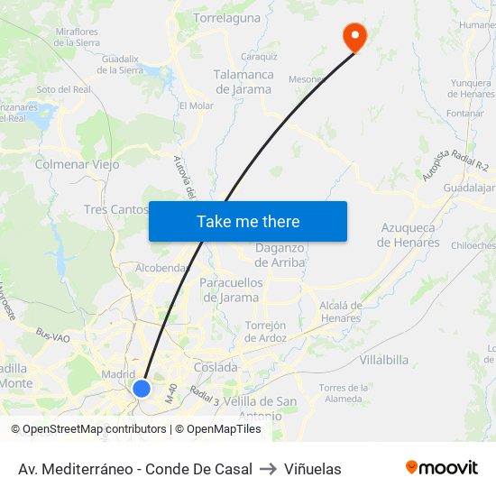 Av. Mediterráneo - Conde De Casal to Viñuelas map