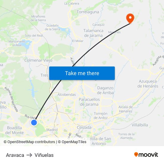 Aravaca to Viñuelas map