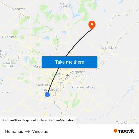Humanes to Viñuelas map