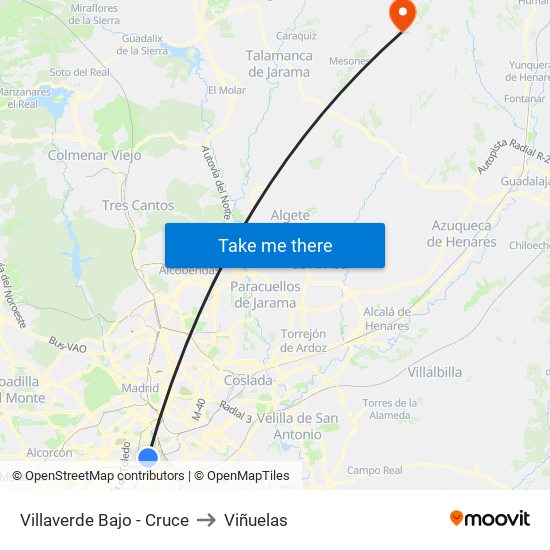 Villaverde Bajo - Cruce to Viñuelas map