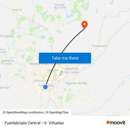 Fuenlabrada Central to Viñuelas map