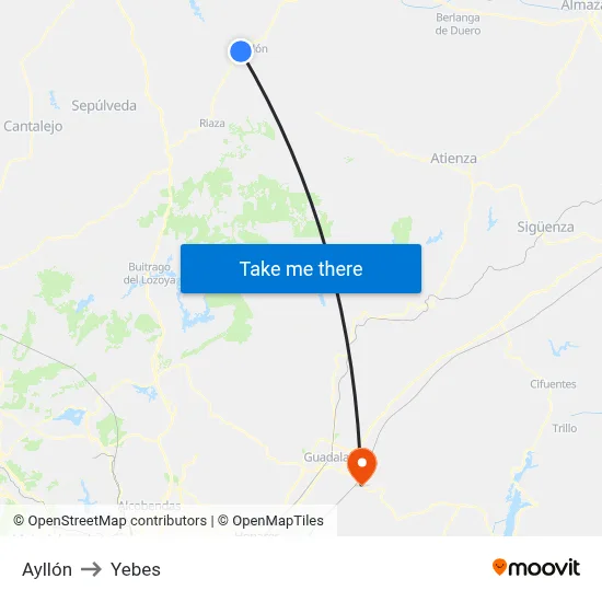 Ayllón to Yebes map