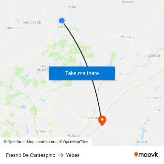 Fresno De Cantespino to Yebes map