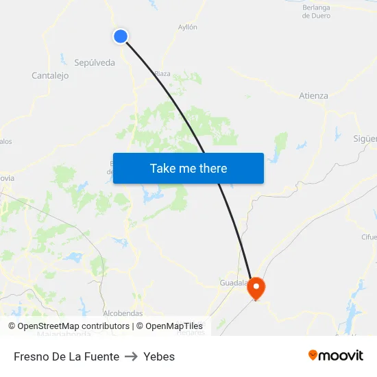 Fresno De La Fuente to Yebes map