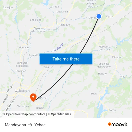 Mandayona to Yebes map