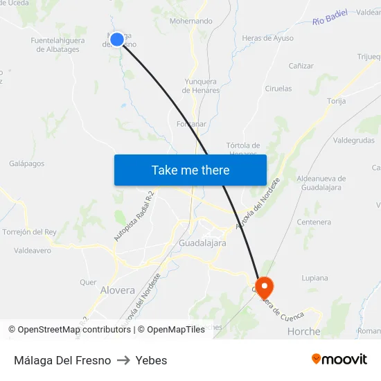 Málaga Del Fresno to Yebes map