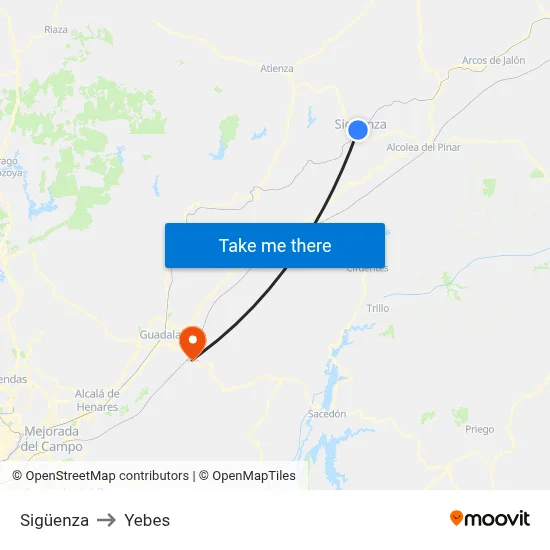 Sigüenza to Yebes map