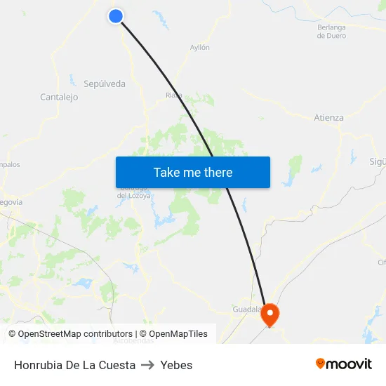 Honrubia De La Cuesta to Yebes map