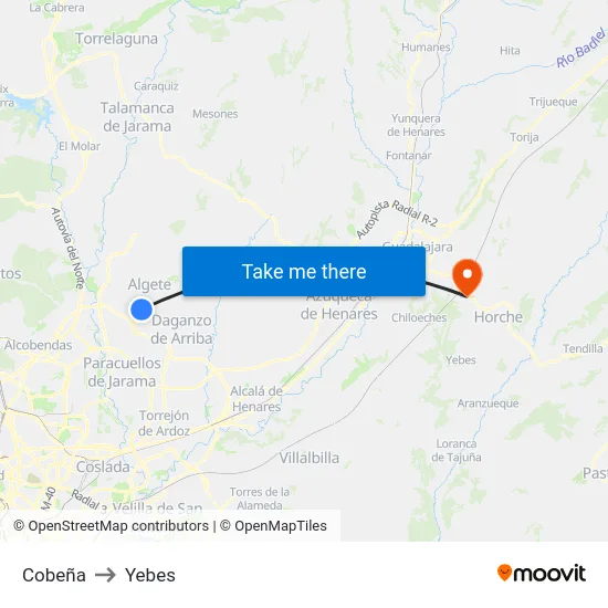 Cobeña to Yebes map