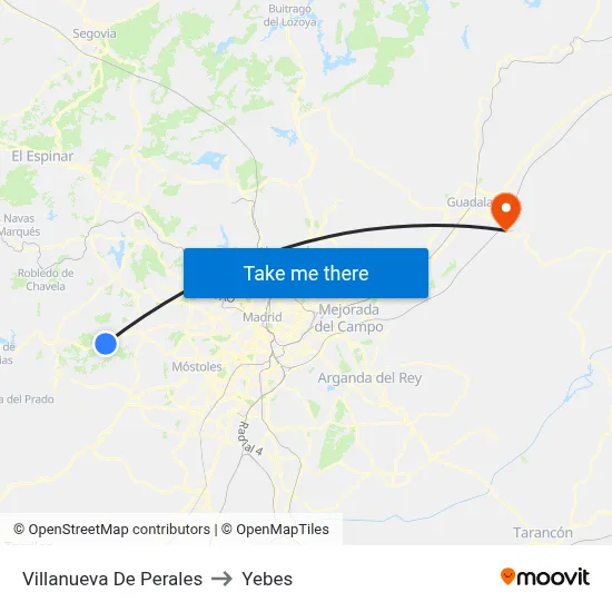 Villanueva De Perales to Yebes map