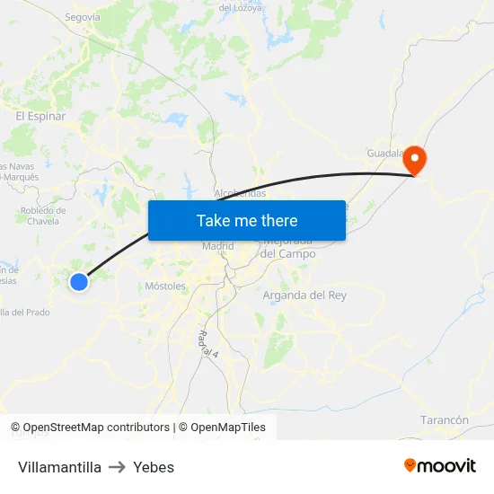 Villamantilla to Yebes map