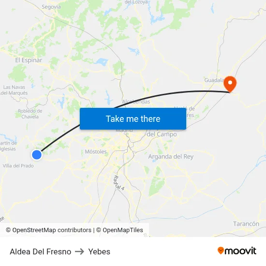 Aldea Del Fresno to Yebes map