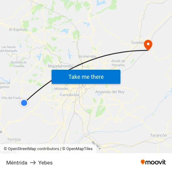 Méntrida to Yebes map