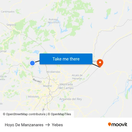 Hoyo De Manzanares to Yebes map