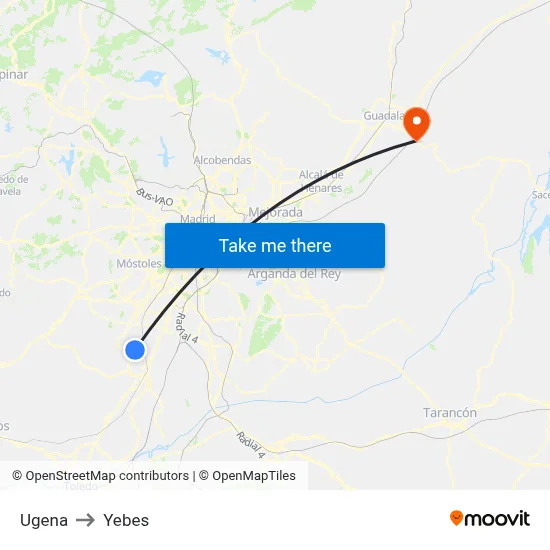 Ugena to Yebes map