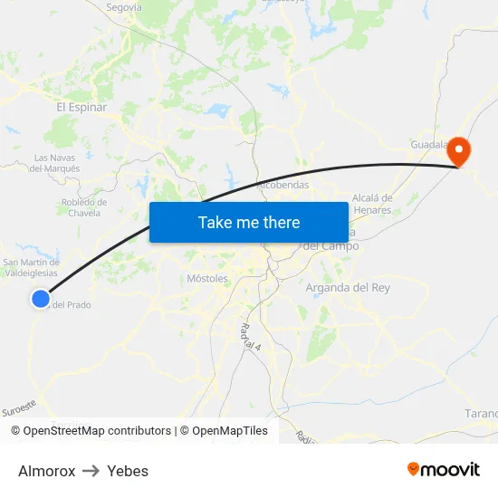 Almorox to Yebes map