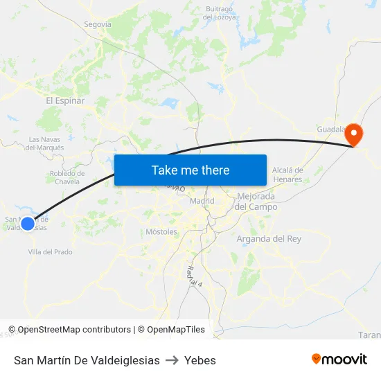 San Martín De Valdeiglesias to Yebes map