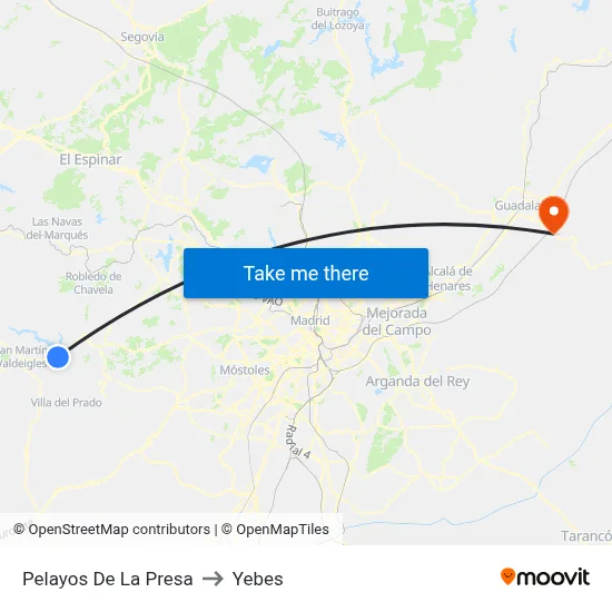 Pelayos De La Presa to Yebes map