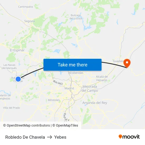 Robledo De Chavela to Yebes map