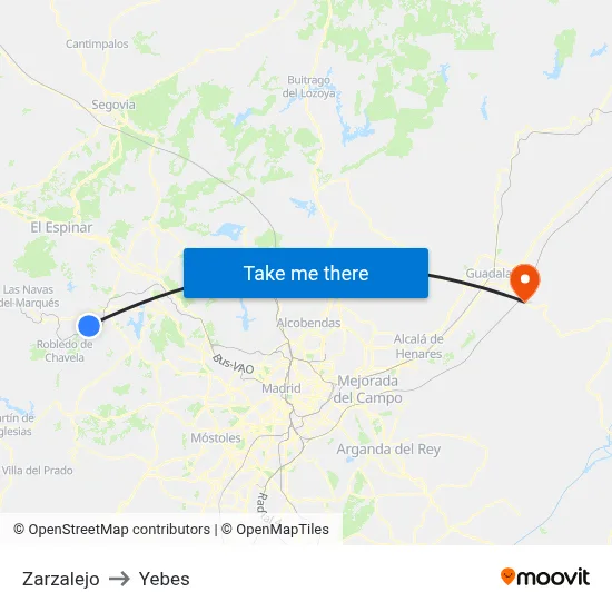 Zarzalejo to Yebes map