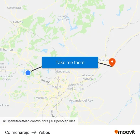 Colmenarejo to Yebes map