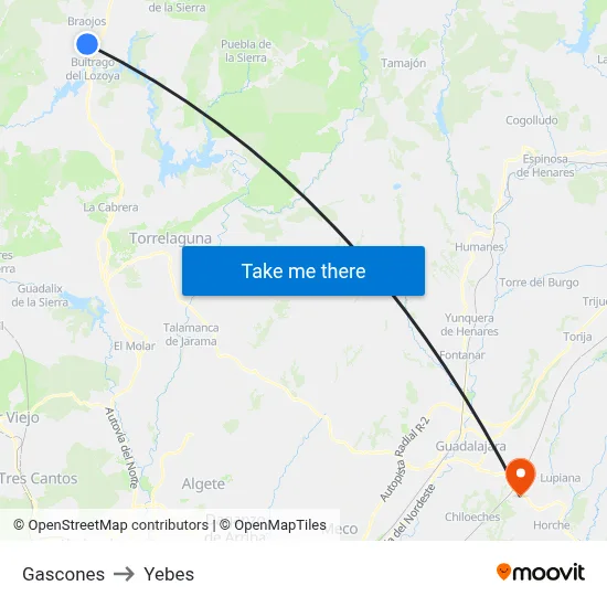 Gascones to Yebes map