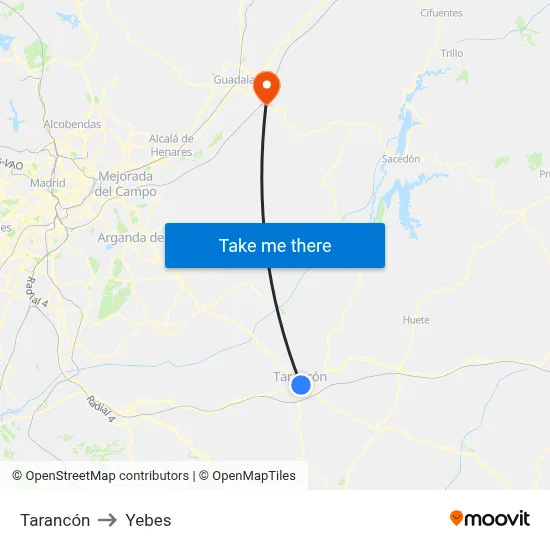 Tarancón to Yebes map