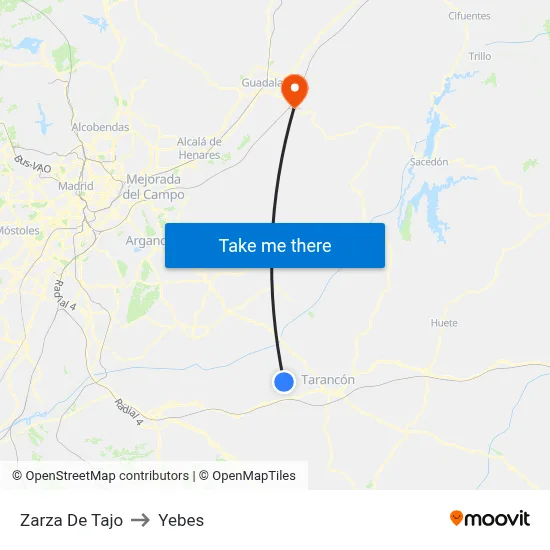 Zarza De Tajo to Yebes map