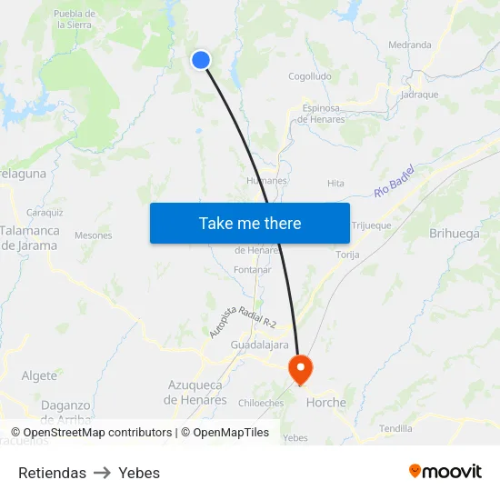 Retiendas to Yebes map